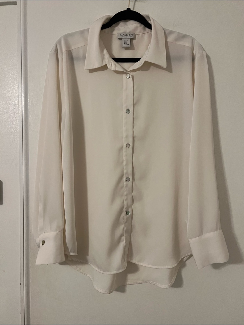 Rachel Zoe Ivory Button-Down silky Blouse size XL (A234)